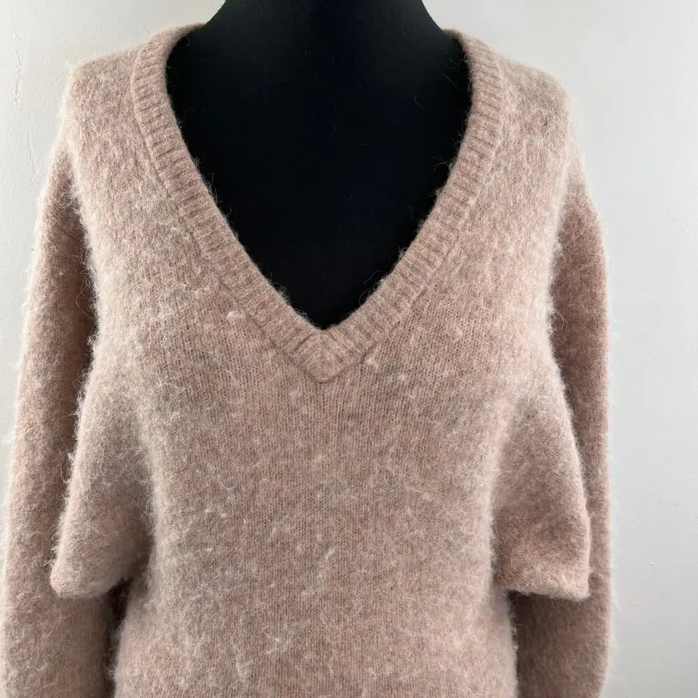 THE GROUP BABATON Pink Alpaca Wool Blend V-Neck Fuzzy Pullover Sweater Sz 1(XS)